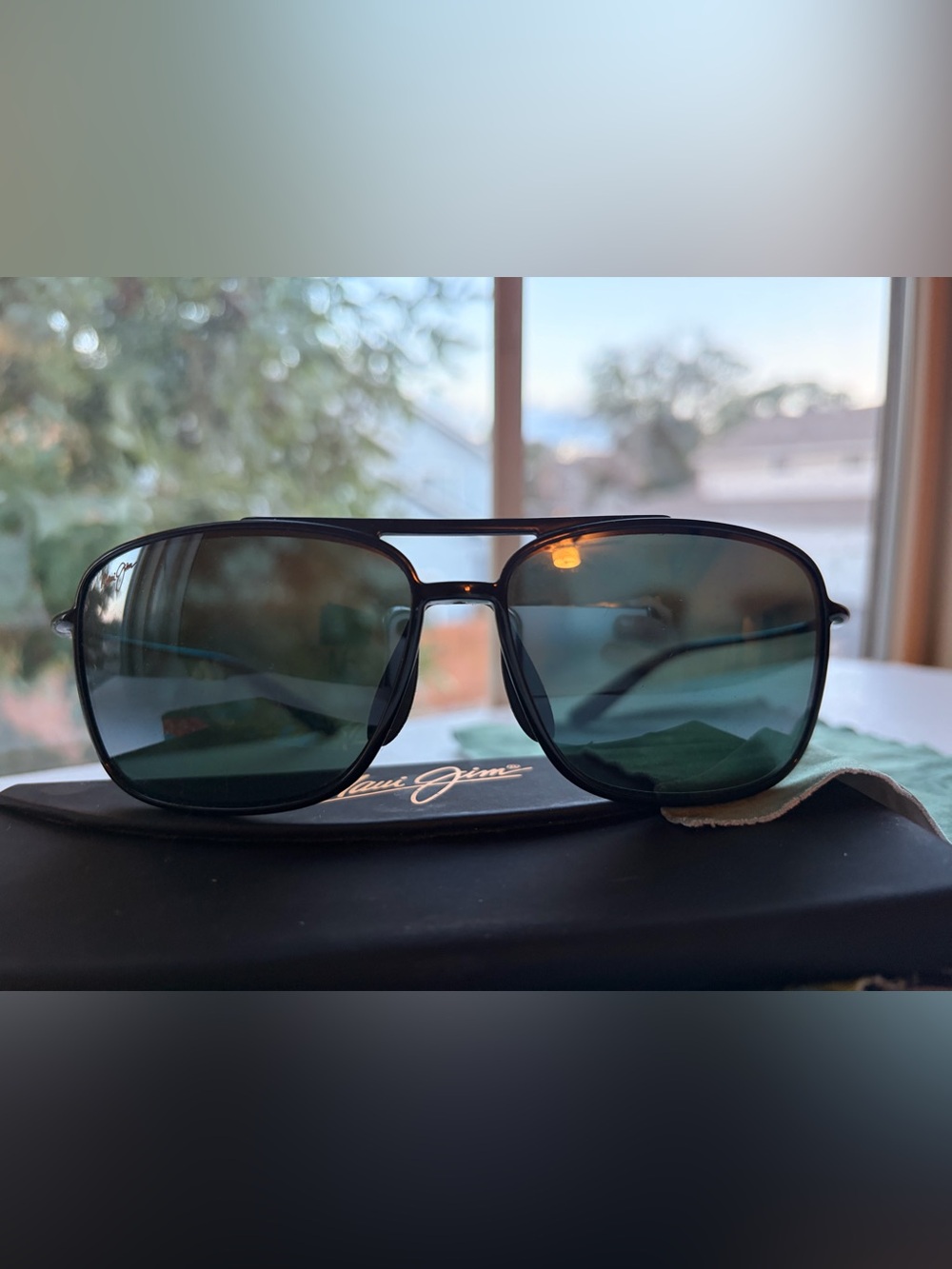 Maui Jim Black Sport Frame Sunglasses with Green Polarized Lenses